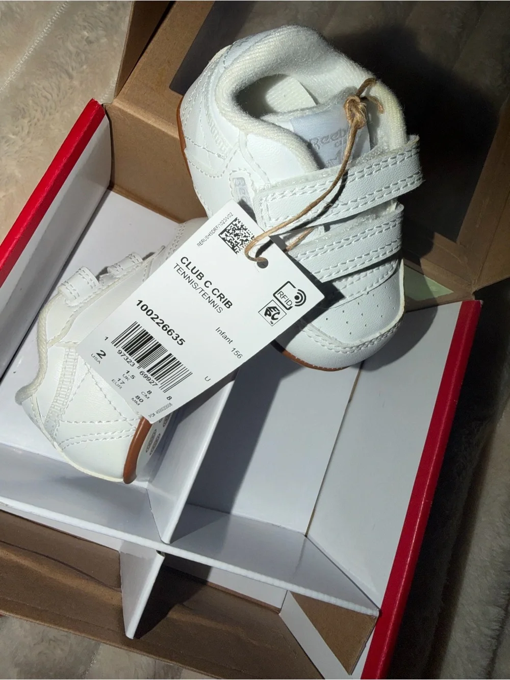 Reebok Women’s White Leather Sneakers with Brown Trim